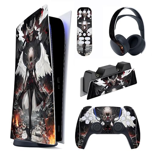 PlayVital Skin Kompatibel mit ps5 Konsole Digital Edition,Aufkleber Vinyl-Skin Schutzfolie Stickers für PS5 Konsole,Controller,Ladestation,Headset,Medienfernbedienung-Engel der Finsternis von playvital