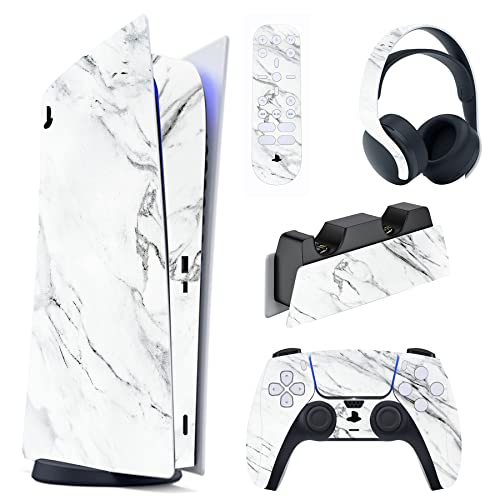PlayVital Skin Stickers Kompatibel mit ps5 Konsole Digital Edition, Aufkleber Schutzfolie Vinyl-Skin Stickers für ps5 Konsole,Controller,Ladestation,Headset,Medienfernbedienung-Moderne weiße Murmel von playvital
