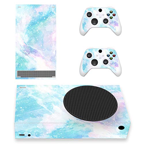 PlayVital Skin für Xbox Series S, Aufkleber Vinyl-Skins Schutzfolie Wrap Abziehbild Abdeckung Stickers Folie für Xbox Series S Konsole Controller-Blassblau Aquarell von playvital