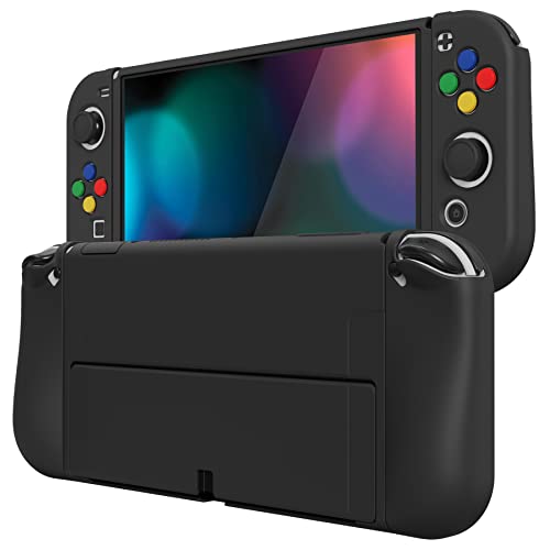 playvital ZealProtect Weiche Schutzhülle für Nintendo Switch OLED Konsole Joy Con, Case Hülle Cover Zubehör für Nintendo Switch OLED mit Sticks Kappen & ABXY Richtungstastenkappen(Schwarz) von playvital