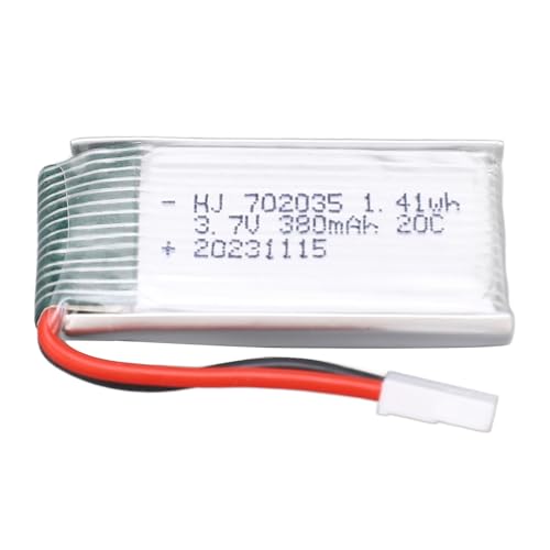 Drohnen-Lithiumbatterie, leistungsstark, leicht, langlebig, 3,7 V, 380 mAh, 20 C, Lipo-Batterie mit XH2.54-Stecker für RC-Drohnen-Zubehör, Lithium-Polymer-Material, 37 g Gewicht von plplaaoo