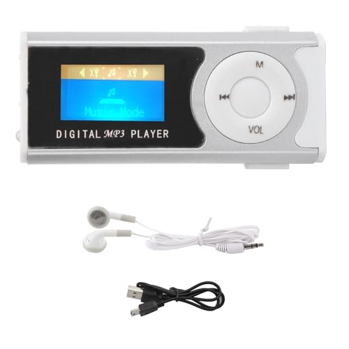 MP3-Player,Tragbarer Sport-MP3,Taschenlampe,Mini-Backclip,LCD-Mini-Bildschirm,Musik-Media-Player, Mini-MP3 Mit Kopfhörern,Leicht Und Tragbar,Zum Schwimmen,Baden,Tauchen,Schülern(Silber) von plplaaoo