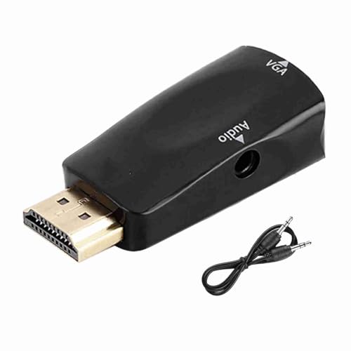 plplaaoo HDMI -zu VGA -Konverter -Adapter Gold -Plattierstecker 1080p Auflösung mit 3,5 mm Audioausgabe für Laptop -Mobiltelefon -DVD -Player -Projektor White Black (Schwarz) von plplaaoo