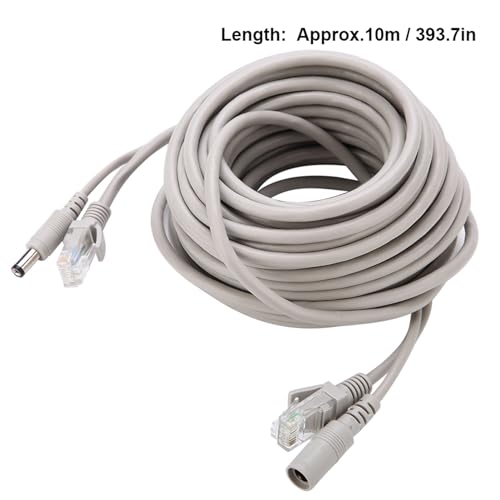 plplaaoo RJ45 DC Ethernet CCTV-Kabel, Cat 5-Stromverlängerung, Zwei-in-Eins-Kabel mit RJ45-Anschluss, kompatibel mit 2,1 mm 5,5 mm Buchse, geeignet für 10 Mbit/s 100 Mbit/s Netzwerk für (10 m) von plplaaoo
