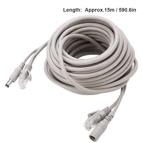 plplaaoo RJ45 DC Ethernet CCTV-Kabel, Cat 5-Stromverlängerung, Zwei-in-Eins-Kabel mit RJ45-Anschluss, kompatibel mit 2,1 mm 5,5 mm Buchse, geeignet für 10 Mbit/s 100 Mbit/s Netzwerk für (15 m) von plplaaoo