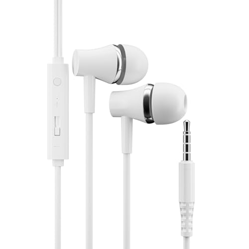 Kopfhörer, kabelgebundene Kopfhörer und Mikrofon, 3,5 mm, In-Ear-Magnet-Stereo-Definition für PC und Android-Handy für Galaxy, Huawei, Xiaomi usw. (Weiß) von pluX