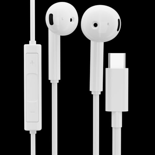 pluX Für iPhone 16 Pro Max USB C Kopfhörer für iPhone 16 16 Pro 15 Pro Max Typ C Ohrhörer In-Ear Wired Kopfhörer mit Mikrofon und Lautstärkeregler HiFi Stereo Ohrhörer für iPhone 15 Pro Max von pluX