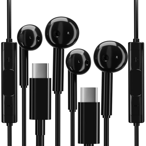 pluX USB-C-Kopfhörer mit Mikrofon (2er-Pack), Typ-C-Kabel, In-Ear-Kopfhörer, kompatibel mit Galaxy S23, S22, S24, Ultra Noise Cancelling Android Phone Earbuds Pro Max Fold 5G Audio-Zubehör von pluX