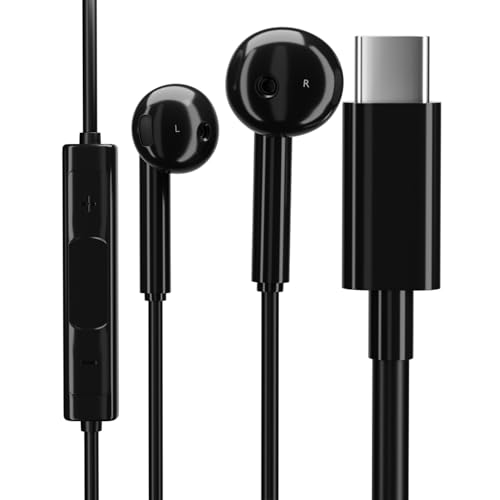 pluX USB C Kopfhörer mit Mikrofon Typ C Kabelgebundene Ohrhörer Kompatibel mit iPhone 15 Pro Max Galaxy S24 S23 Ultra/FE S20 iPad Pro 2024/2021 iPad Air 5/4 Pixel 6 Switch von pluX