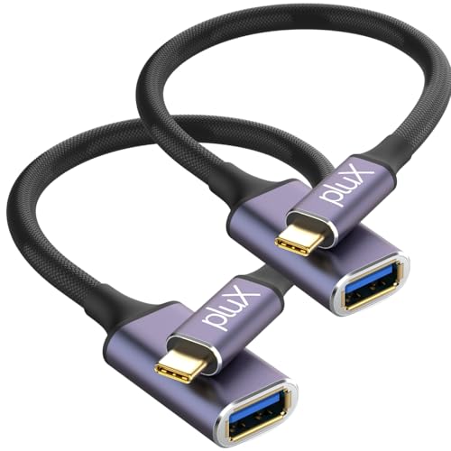 pluX USB C auf USB 3.1 Adapter [2 Stück], USB C Stecker auf USB Buchse, konvertiert USB-C Thunderbolt 3 auf USB 3.1 OTG Kabel, kompatibel mit iPhone 16/15 Pro Max, iPad Mini/Pro MacBook Pro/Air und von pluX
