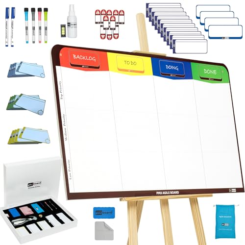Kanban Board Tafel Set und Scrum Board Tafel Set, Agile Management Kanban Tafel Set, 84 Stück Kanban Magnetkarten Set mit individualisierbarem Kanban Magnettafel, Scrum Magnettafel, Scrum Karten von pmxboard