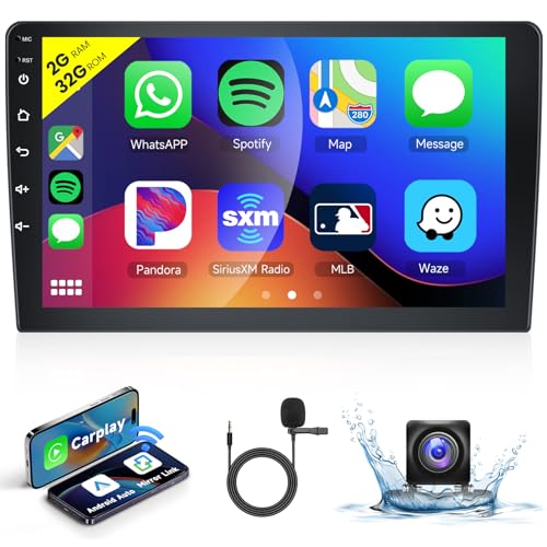 【2+32G】 Wireless Apple Carplay 10.1" Android Autoradio 2 Din Android Auto Mirror Link Bildschirm,Radio mit Bluetooth/WiFi 26 UI FM/RDS Lenkradsteuerung GPS EQ MIC mit AHD Rückfahrkamera von podofo