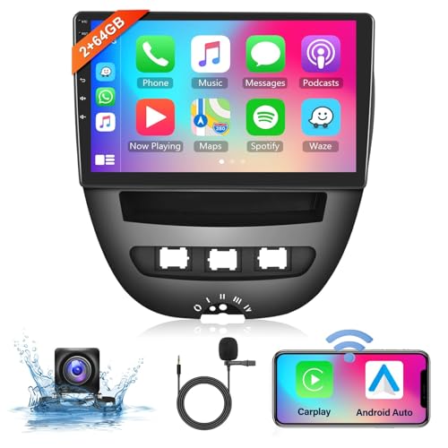 2+64G 10" Wireless Carplay Android Auto Android Autoradio Für Toyota Aygo/Peugeot 107/Citroen C1 2004-2014 mit Touchscreen mit Bluetooth HiFi/RDS/FM Radio + Navi/AHD Rückfahrkamera/CANBUS von podofo
