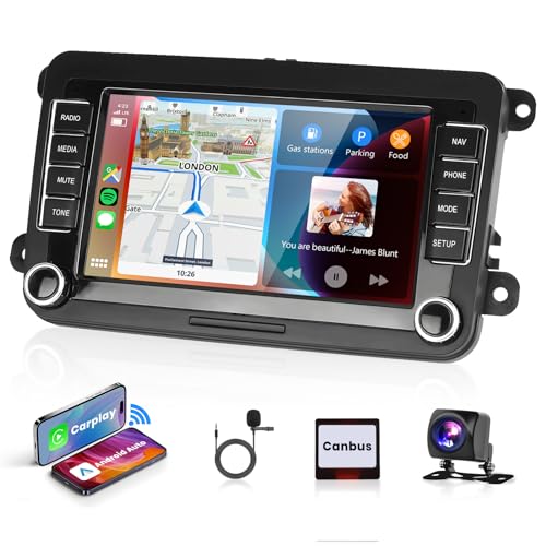 2+64G 7" Autoradio Bluetooth Für VW Golf 5 6 Polo Passat Skoda Touran Für Tiguan Seat Wireless Carplay Android Auto,WiFi GPS Navi HiFi RDS/FM Radio 2 din mit AHD Rückfahrkamera/DVR/Canbus von podofo