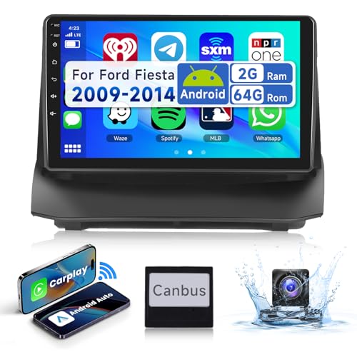 2+64G 9’’Autoradio 2 Din Für Ford Fiesta 2009-2014 mit Wireless Carplay Android Auto,Android 13 Car Stereo mit Bildschirm/WiFi/Navi HiFi Bluetooth RDS/FM Radio +AHD Rückfahrkamera+CANBUS von podofo