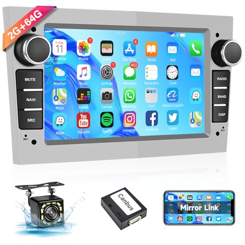 【2+64G】 Android Autoradio 2 Din für Opel Astra Antara Vectra Corsa mit 7'' Bildschirm Airplay&Android Cast,Car Stereo mit Mirror Link Bluetooth WiFi FM/RDS Radio mit Navi/DVR+Rückfahrkamera [Silber] von podofo