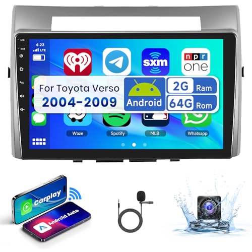 2+64G Podofo 9'' Autoradio 2 Din Android Auto für Toyota Corolla Verso AR10 2004-2009 Wireless Carplay Android Auto Radio Bluetooth HiFi RDS/FM +AHD Rückfahrkamera/DVR/Canbus von podofo