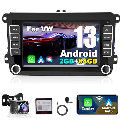 [2+64G] Podofo Android 13 Autoradio für VW/Seat/Skoda mit Wireless CarPlay/Android Auto, 7-Zoll Bluetooth-Touchscreen mit Bluetooth/EQ/GPS/WiFi/HiFi/FM/RDS/SWC/Siri+Mic+Canbus +Rückfahrkamera von podofo