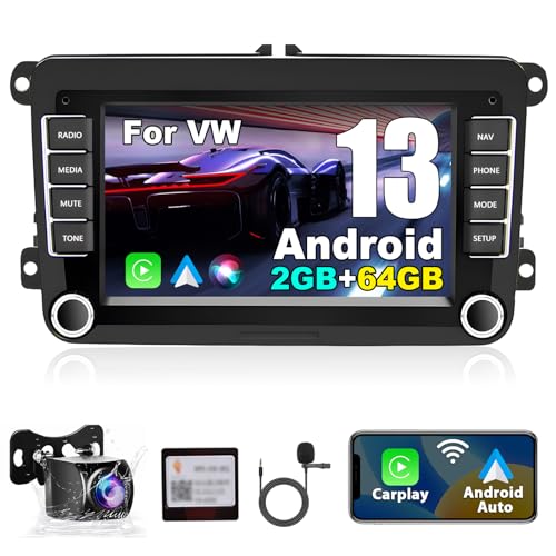 Podofo [2+64G] Wireless CarPlay Autoradio per VW/Seat/Skoda, 7 pollici Android 13 HD Touch Screen Car Stereo Con Android Auto/Bluetooth GPS/WiFi/HiFi/RDS/USB/FM/SWC/RCA/CANBUS/MIC+AHD Retrocamera von podofo