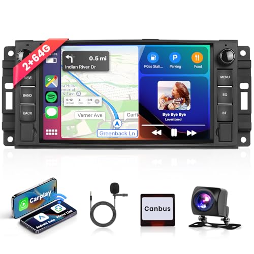 2+64G,Podofo Autoradio Für Jeep/Chevrolet/Chrysler/Dodge Wireless Carplay Android Auto mit Touchscreen 7”,Android Auto Stereo mit AHD Rückfahrkamera GPS Bluetooth RDS/FM Radio/CANBUS von podofo