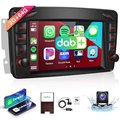 【2G+64G】 Apple Carplay 7'' Autoradio mit DAB+ für Mercedes-Benz W209 Wireless Android Auto,Doppel Din Car Stereo mit Bluetooth/Navi FM/RDS Radio/Airplay+AHD Rückfahrkamera/CANBUS von podofo