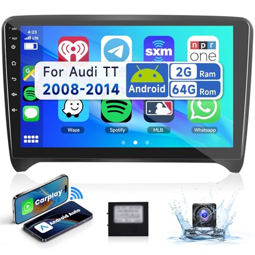 2G 64G Podofo 9'' Autoradio für Audi TT MK2 8J 2008-2014 Wireless Carplay Android Auto,Android 13 Radio 2 Din mit Bluetooth WiFi GPS HiFi RDS/FM,AHD Rückfahrkamera/Canbus von podofo