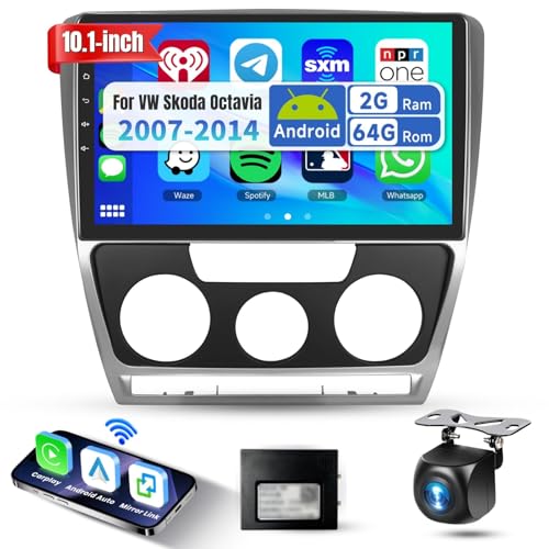 2G&64G Podofo 10'' Autoradio für vw Skoda Octavia 2007-2013 Wireless Carplay Android Auto,Android 13 Radio 2 Din mit Bluetooth WiFi GPS HiFi RDS/FM +AHD Rückfahrkamera/DVR/Canbus von podofo