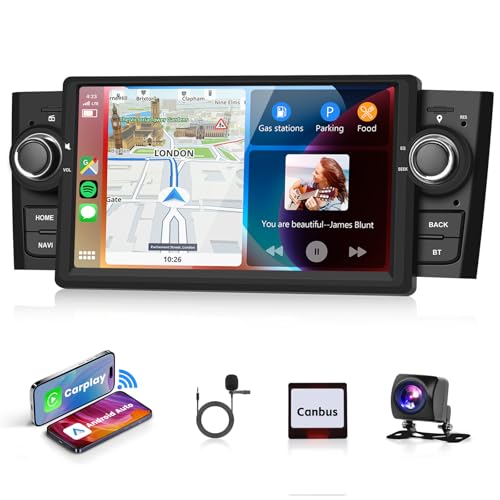 2G & 64G Podofo Autoradio Für FIAT Punto 2005-2009/Für FIAT Linea 2007-2011 Wireless Carplay Android Auto,7” Touchscreen Stereo Navi/WiFi mit AHD Rückfahrkamera GPS Bluetooth RDS/FM Radio/CANBUS von podofo