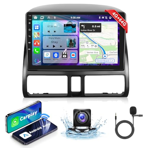 【4+64G】9''Autoradio Carplay für Honda CRV 2001-2006 Android Auto Wireless mit DSP,Android 8-Core SIM-fähig 2din Auto radio Bluetooth mit bildschirm Navi GPS Wifi Mirror link FM/RDS+AHD Rückfahrkamera von podofo