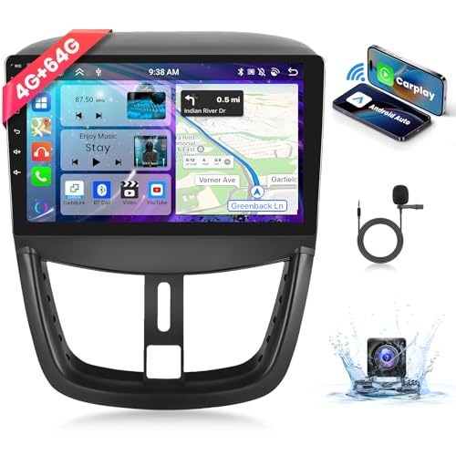 4G+64G 8-Core Podofo 9" Autoradio Bluetooth Für Peugeot 207 2009-2013 Carplay Android Auto Wireless,WiFi GPS Navi HiFi/RDS/FM DSP,Android 13 Radio 2 din mit AHD Rückfahrkamera von podofo