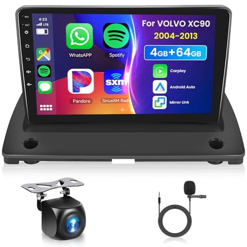 4G 64G Podofo 9" Autoradio Bluetooth Für Volvo XC90 2004-2013 Carplay Android Auto Wireless,WiFi GPS Navi HiFi/RDS/FM DSP,1280 * 720,Android 13 Radio 2 din mit AHD Rückfahrkamera von podofo