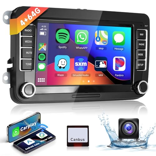 4G&64G 7" Autoradio Bluetooth Für VW Golf 5 6 Polo Passat Skoda Touran Tiguan Seat Wireless Carplay Android Auto,WiFi GPS Navi HiFi RDS/FM Radio 2 din mit AHD Rückfahrkamera/DVR/Canbus von podofo