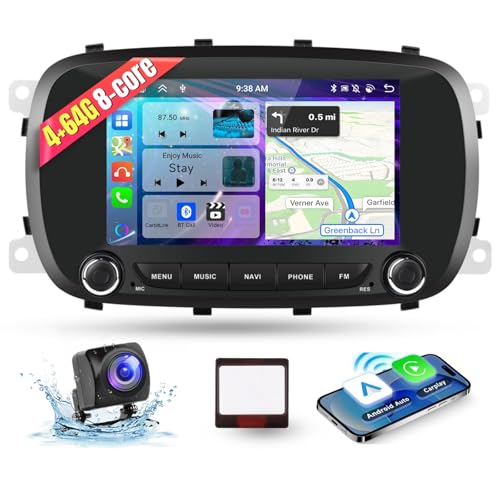 4G&64G 8-Core Podofo 7" Autoradio Bluetooth Für FIAT 500X 2014-2020 Carplay Android Auto Wireless,WiFi GPS Navi HiFi/RDS/FM DSP,Radio 2 din mit Touchscreen+AHD Rückfahrkamera von podofo