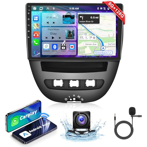 【6+128G】 10" Android 13 Autoradio Für Toyota Aygo/Peugeot 107/Citroen C1 2004-2014 mit Apple Carplay&Android Auto，Car Stereo mit WiFi Bluetooth HiFi/RDS/FM Radio+Navi/AHD Rückfahrkamera/CANBUS von podofo