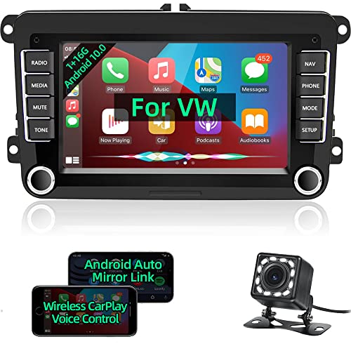 Android Autoradio 2 DIN für VW Golf 5 6 Polo mit Wireless Apple Carplay Podofo 7 Zoll Touchscreen Stereo Auto Bluetooth mit Android Auto RDS/FM Radio/Navi GPS/WiFi/Rückfahrkamera/CANBUS von podofo