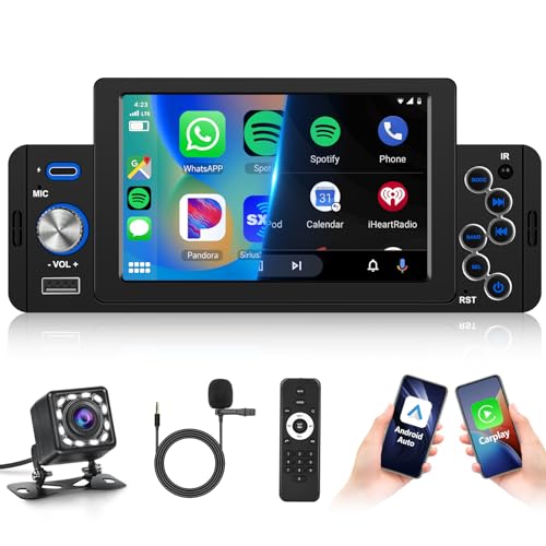 Autoradio Bluetooth Carplay Android Auto Wireless 1din mit Bildschirm 5",Podofo Auto Radio mit Rückfahrkamera FM Radio USB/Mic/AUX/Lenkrad Steuerung,Navi-GPS,Airplay,Mobile Charging von podofo
