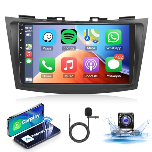 Autoradio Für Suzuki Swift 2012 mit Wirless Apple Carplay&Android Auto mit 9" Bildschirm,Auto Stereo mit GPS Bluetooth WiFi Navi HiFi/RDS/FM Rdio Dopple Pin AHD Rückfahrkamera DAB+ von podofo