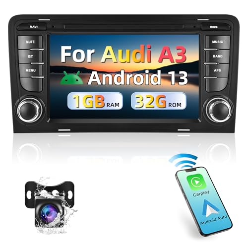 Autoradio für Audi A3 S3 RS3 2003-2012,1+32G Radio mit Wireless Carplay/Android Auto Podofo Android 13 7 Zoll HiFi Bluetooth RDS FM Navigation GPS WiFi USB SWC USB Canbus+AHD Rückfahrkamera von podofo