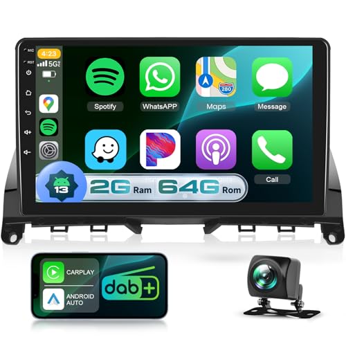 Carplay-Autoradio mit DAB+ für Mercedes-Benz C-Klasse W204 S204 2007-2010, Podofo 9-Zoll-Touchscreen-Radio 2G+64G Kabelloses CarPlay Android Auto mit HiFi/BT/WiFi/GPS/Lenkradsteuerung+CANBUS von podofo