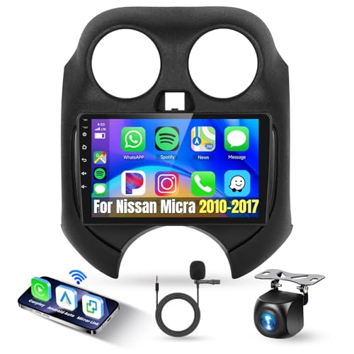 9" Autoradio 2 Din für Nissan March Micra 2010-2017 Wireless Apple Carplay Android Auto Airplay,Podofo Android Radio Bluetooth mit Bildschirm HiFi RDS/FM WiFi GPS Navi +AHD Rückfahrkamera/2 USB von podofo