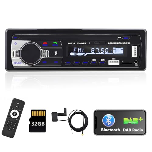 Podofo 1 Din DAB+ Autoradio mit Bluetooth Freisprecheinrichtung mit 7 Farben/USB*2/FM/AUX/TF/EQ/SWC MP3 Player Autoradio Radio + Fernbedienung von podofo