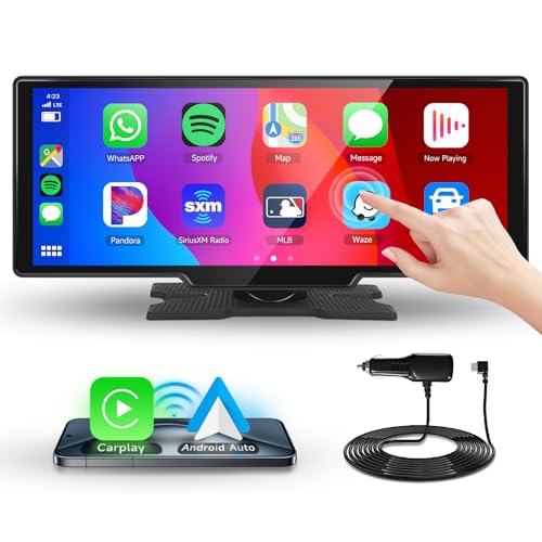 podofo 10,26-Zoll CarPlay Android Auto Autoradio, IPS-Touchscreen-Digitalempfänger fürs Auto mit Bluetooth, Navigation, Mirror Link, Auto-Player mit Siri/GOO-gle, TF/AUX-Eingang von podofo