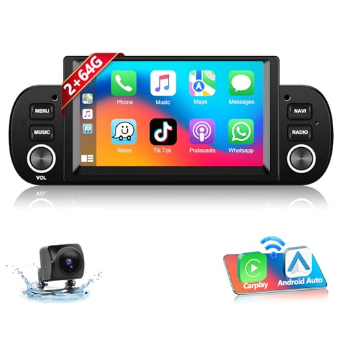 Podofo 2+32G Android 12 Autoradio für FIAT Panda 2013-2020 Auto Stereo Radio mit Kabelloses Apple CarPlay 6,2" Auto Stereo Radio Bildschirm | GPS Navigation | WiFi | RDS/FM | SWC + AHD Rückfahrkamera von podofo