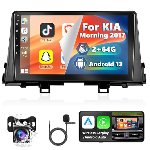 Podofo [2+64G] A-pple Wireless Carplay/Android Car Stereo für KIA Morning 2017, 9 Zoll Android 13 Autoradio mit Hi-Fi/Bluetooth/RDS/FM/GPS Navigation/WiFi/USB/SWC/Canbus/MIC + AHD Rückfahrkamera von podofo