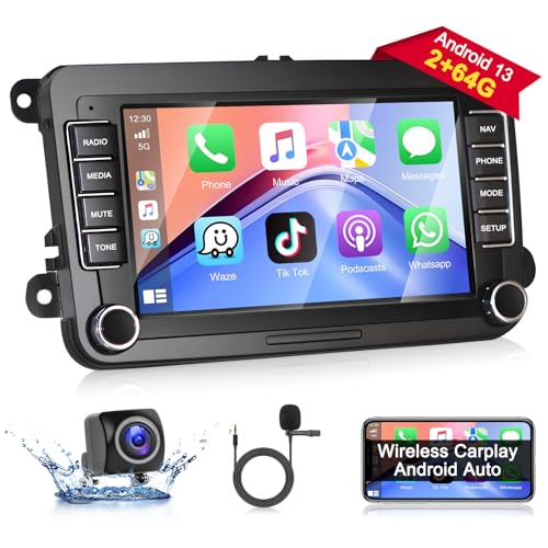 Podofo 2+64G Autoradio für VW Golf Polo Seat Skoda mit Wireless Apple Carplay, 7 Zoll Android 13 Auto Radio mit Bildschirm, Bluetooth, HiFi, Android Auto, WLAN, GPS, RDS + Rückfahrkamera & Mikrofon von podofo