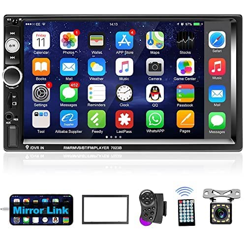 Podofo 2 DIN 7 Zoll Autoradio mit Mirror Link für iOS/Android Bluetooth Touchscreen Radio FM/USB/Lenkradsteuerung/AUX-IN+Rückfahrkamera von podofo