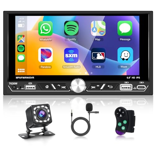 Podofo 2 DIN Autoradio Kabellos Carplay Android Auto, 6.8-Zoll Touchscreen Radio Bluetooth 5.2 FM/AM/RDS Lenkradsteuerung Airplay Rückfahrkamera EQ USB-C von podofo