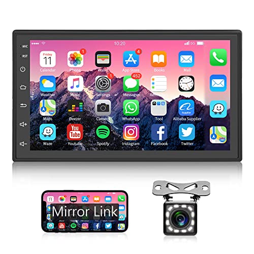 Podofo 2 Din Android Autoradio 1+16G 7'' Touchscreen 1080P Mirror Link Bluetooth Freisprecheinrichtung FM GPS WiFi Lenkradsteuerung RCA MIC 2 USB mit 12LED Rückfahrkamera von podofo