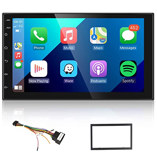 Podofo 2 Din Android Autoradio Carplay Android Auto HiFi 7"-Touchscreen GPS WiFi Bluetooth FM RDS Radio Dual USB Doppel-DIN-Autoradio-Videoplayer+ISO-Adapterkabel+Rahmen von podofo