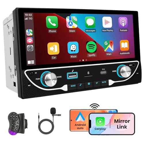 Podofo 2 Din Autoradio Kabellos Carplay Android Auto, 6,86 Zoll Touchscreen Carplay-Display, Unterstützt Bluetooth 5.0/Airplay/FM/EQ/SWC/USB/Typ-C Eingang von podofo